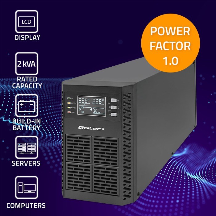 UPS Besprekidno Napajanje QOLTEC MONOLITH 52281 (2000VA/2000W, On-line, LCD, USB)-2