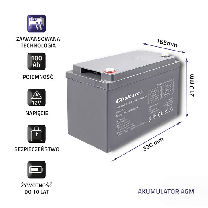 AGM akumulator QOLTEC 12V 100Ah-2