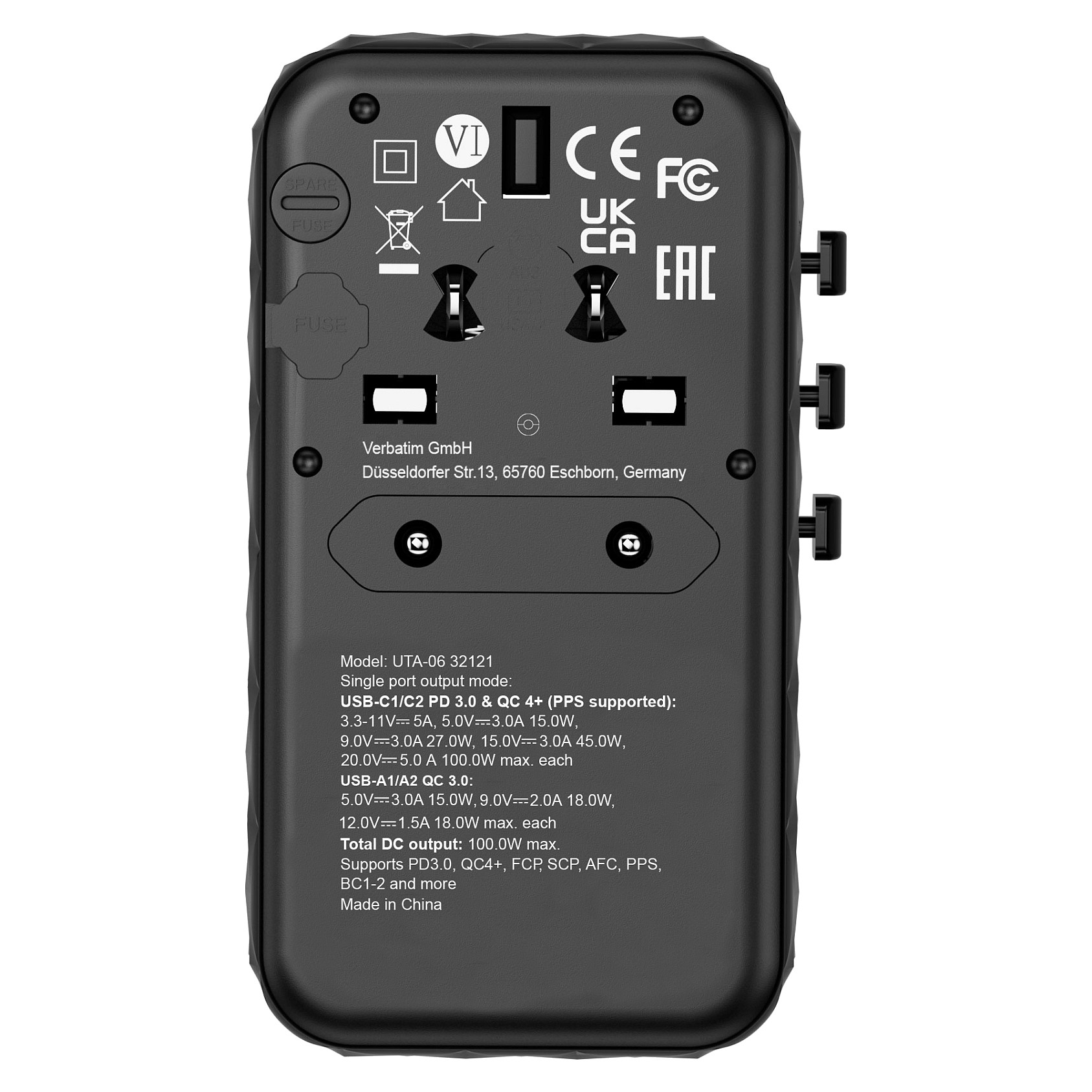 Univerzalni putni adapter VERBATIM UTA-06 100W GaN III s 2 x USB-C PD & QC 4+ & 2 x USB-A QC 3.0 priključcima-2