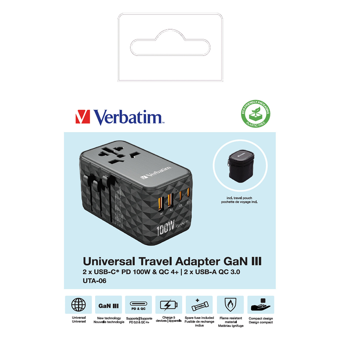 Univerzalni putni adapter VERBATIM UTA-06 100W GaN III s 2 x USB-C PD & QC 4+ & 2 x USB-A QC 3.0 priključcima-6