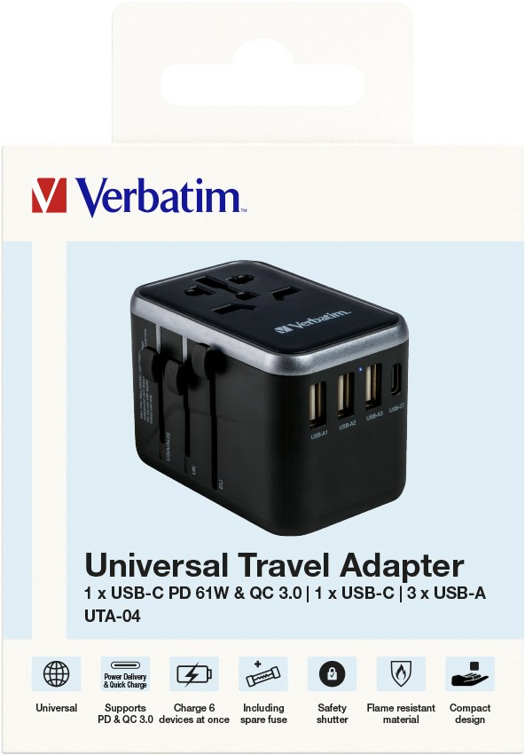 Univerzalni putni adapter VERBATIM UTA-04 (3xUSB-A, 2xUSB-C)-5