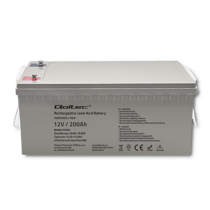 Qoltec 53069 AGM battery | 12V | 200Ah | max. 3000A-4