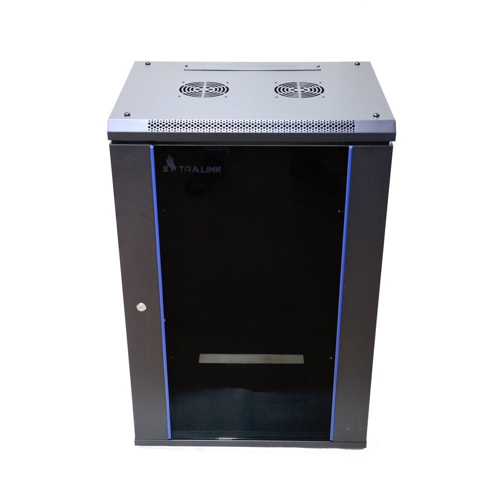 Ormar za montažu na zid EXTRALINK 19'' 15U 450mm (staklena vrata, crna boja)-0