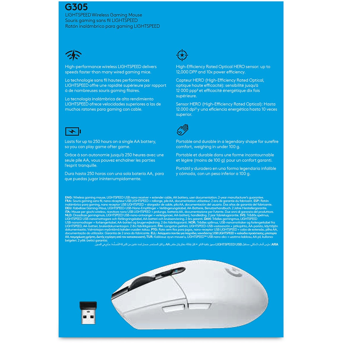 Miš Logitech G G305 LIGHTSPEED bežični Gaming Mouse (12000 DPI, 1 ms, 6 tipki, bijela boja)-9