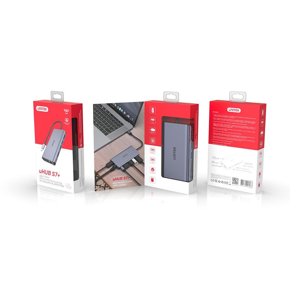USB-C Hub UNITEK uHUB S7+ D1028A (7-u-1, 4K HDMI/DP, 100W PD, Gigabit Ethernet)-3