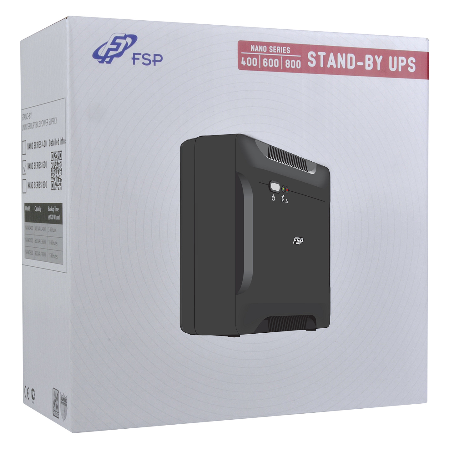 UPS FORTRON FSP Nano 600 (0.6 kVA, 360 W, 2 AC izlaza, Vrijeme punjenja baterije 8 h, Vrijeme rada na punom opterećenju 10 min)-1