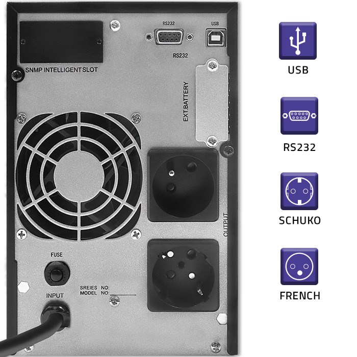 Neprekidno napajanje UPS QOLTEC On-line Pure Sine Wave (2kVA, 1.6kW, LCD, USB)-3