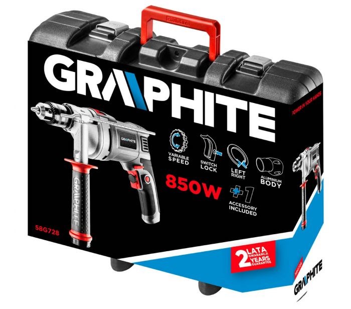 Bušilica GRAPHITE 58G728 (850 W, 3000 RPM, kapacitet stezne glave 1.3 cm, kabel 3 m)