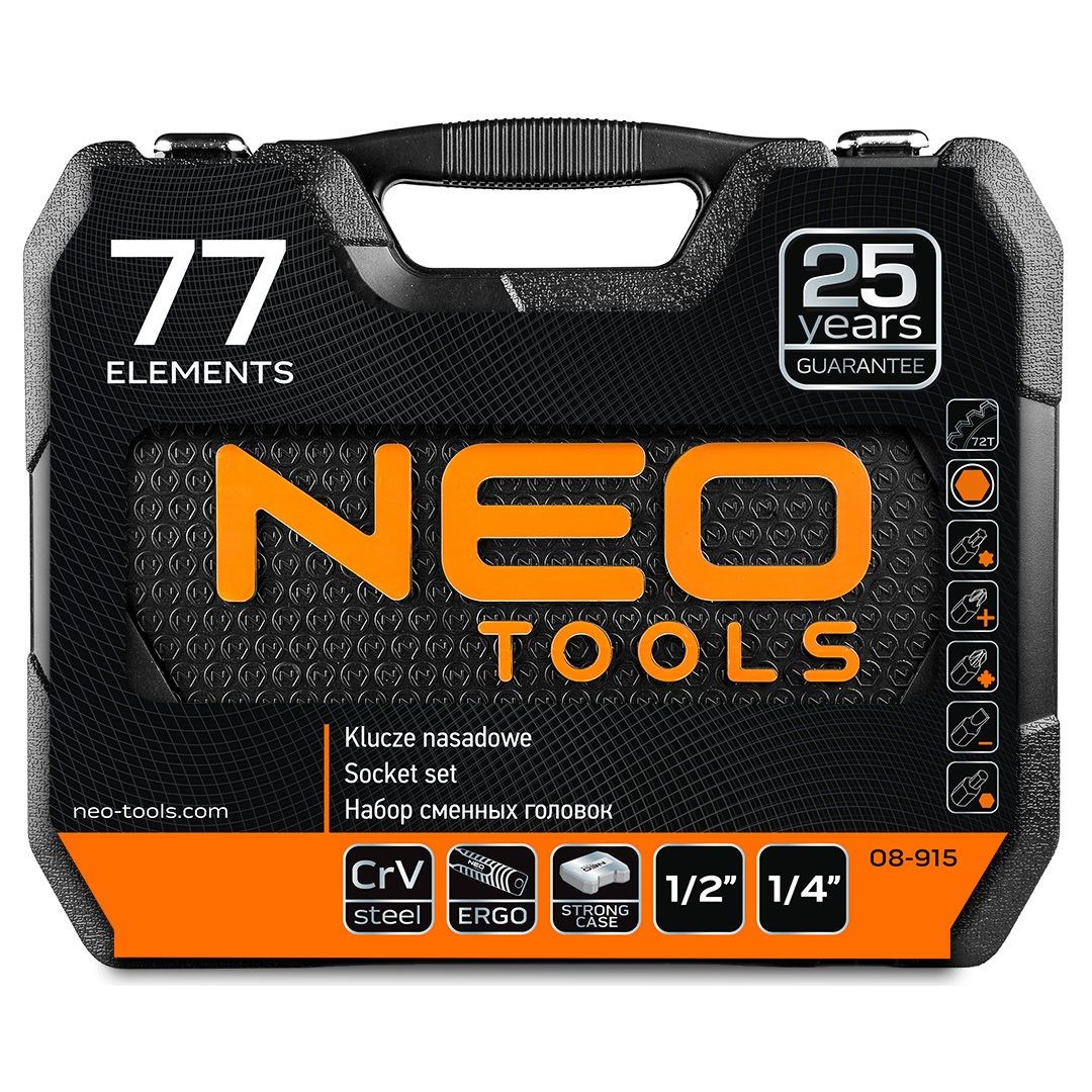 Set nasadnih ključeva NEO TOOLS 08-671 (1/4", 1/2", 77 komada, CrV čelik)-3