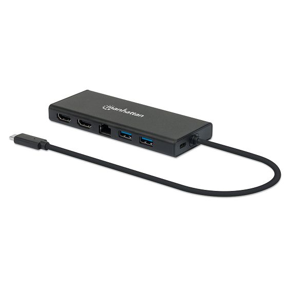 Adapter MANHATTAN USB-C 6-u-1 (2x HDMI, RJ45, 2x USB-A, USB-C PD)