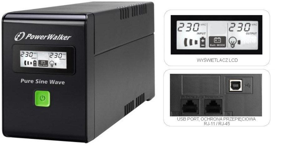 UPS uređaj POWERWALKER VI 600 SW FR (600VA/360W, Line-Interactive, čisti sinusni val, LCD)-2