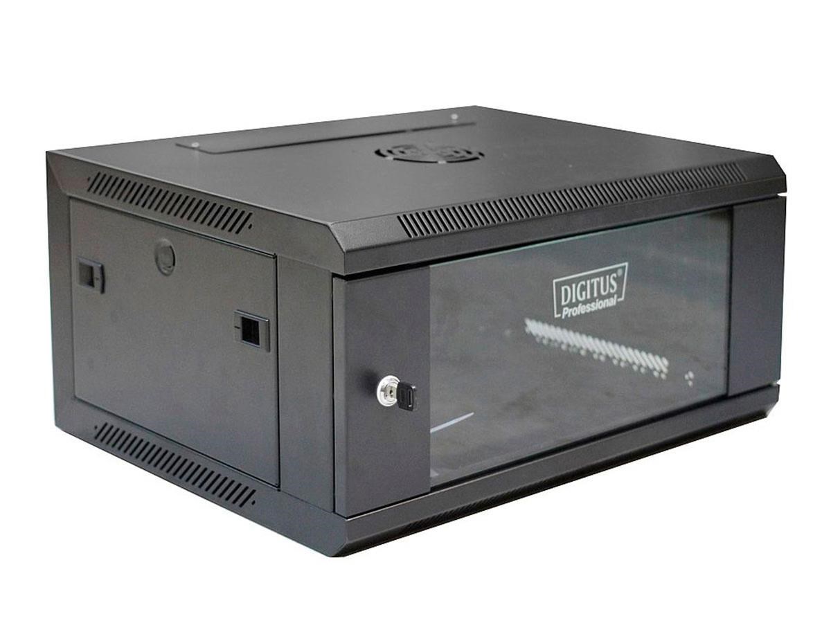 Wall-hung network cabinet 19" 4U rack 600x450, door glass, black, undivided, folded, 60kg-3