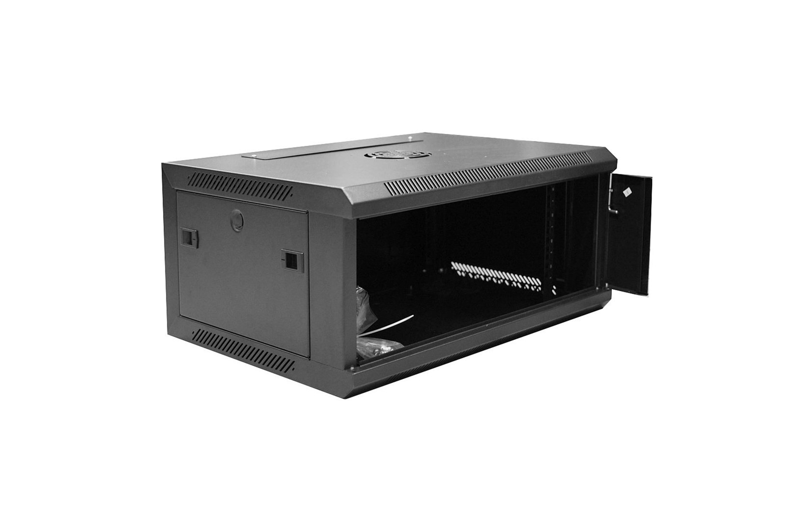 Wall-hung network cabinet 19" 4U rack 600x450, door glass, black, undivided, folded, 60kg-2