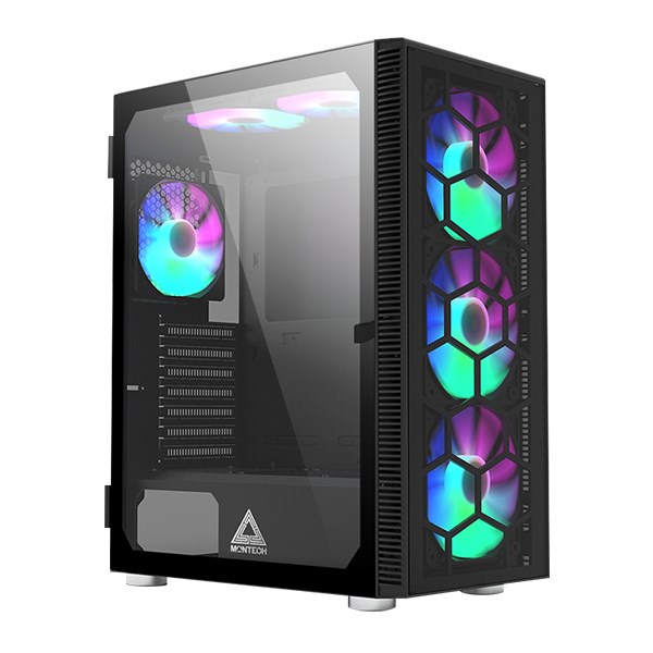 Kućište MONTECH X3 Glass (Midi-Tower, RGB, kaljeno staklo, crno)