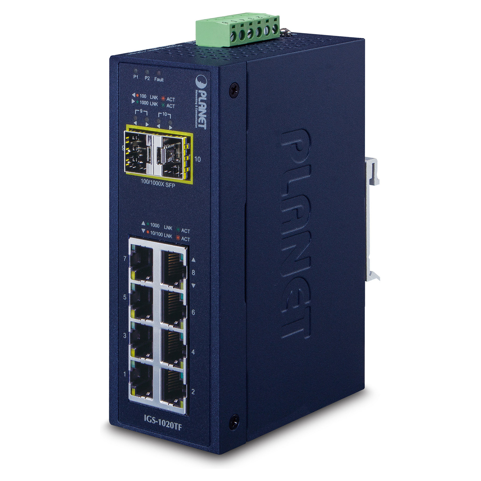 Industrijski mrežni switch PLANET IGS-1020TF (8x Gigabit Ethernet, 2x SFP, Unmanaged)-0