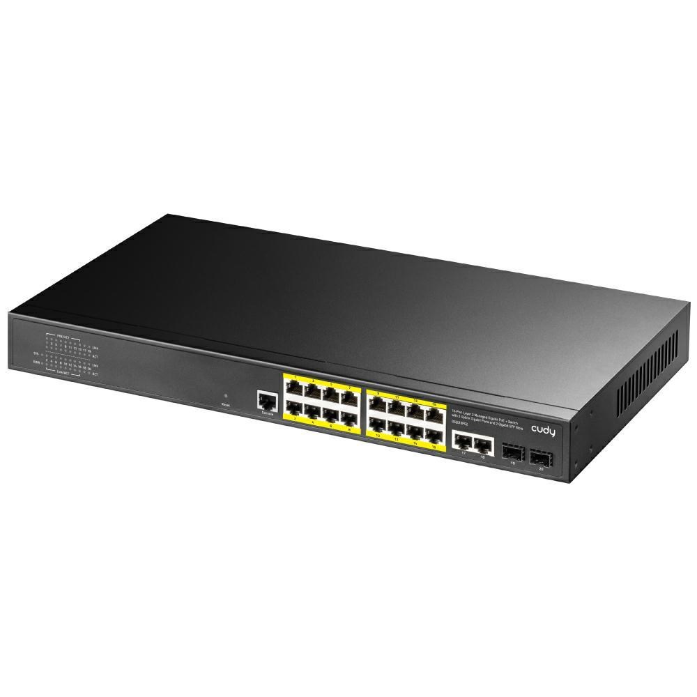 Mrežni switch CUDY GS2018PS2, 16-portni Gigabit L2 Managed, 200W PoE+, 2 SFP utora-3