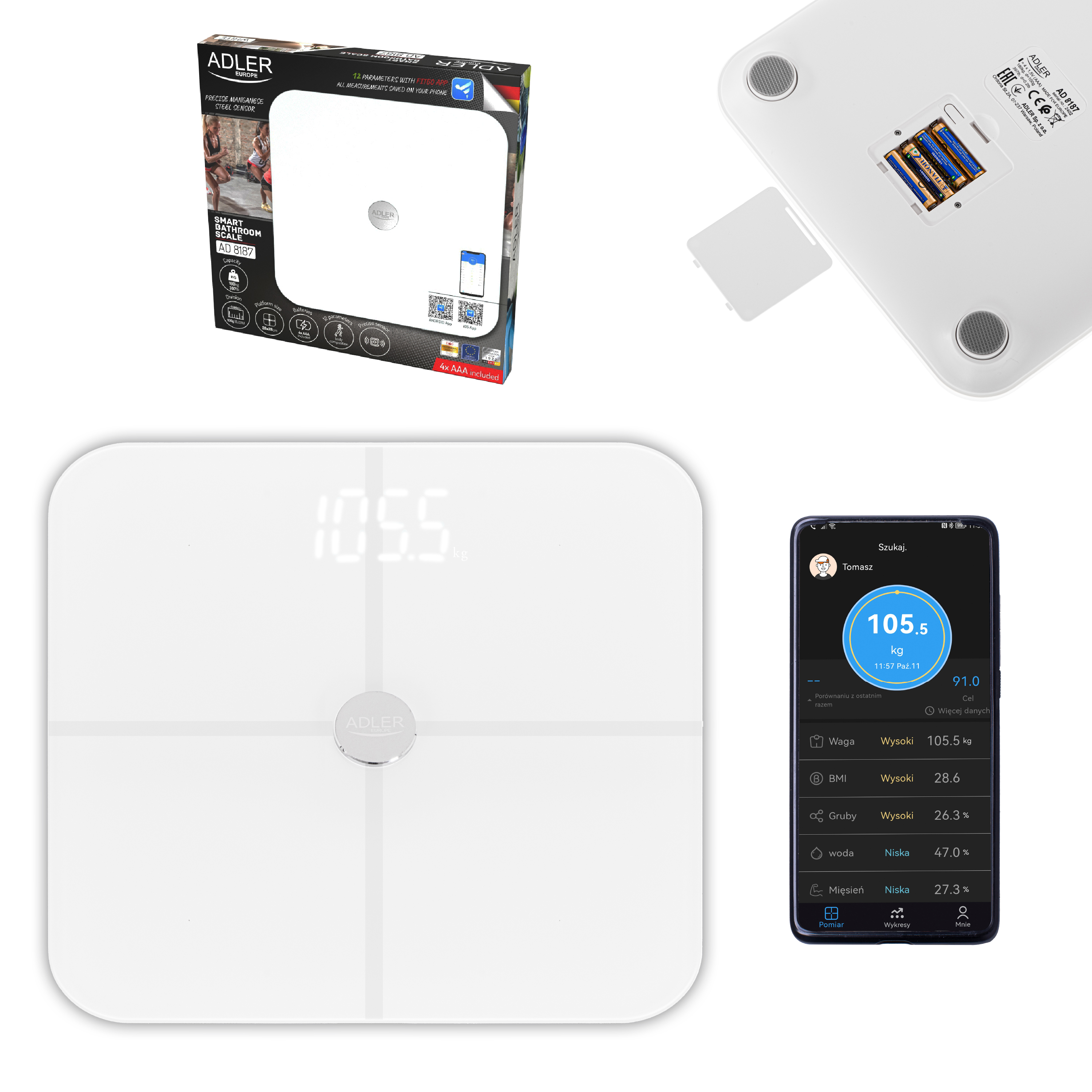 Pametna osobna vaga ADLER AD 8187 (do 180 kg, BMI, Bluetooth) bijela-9