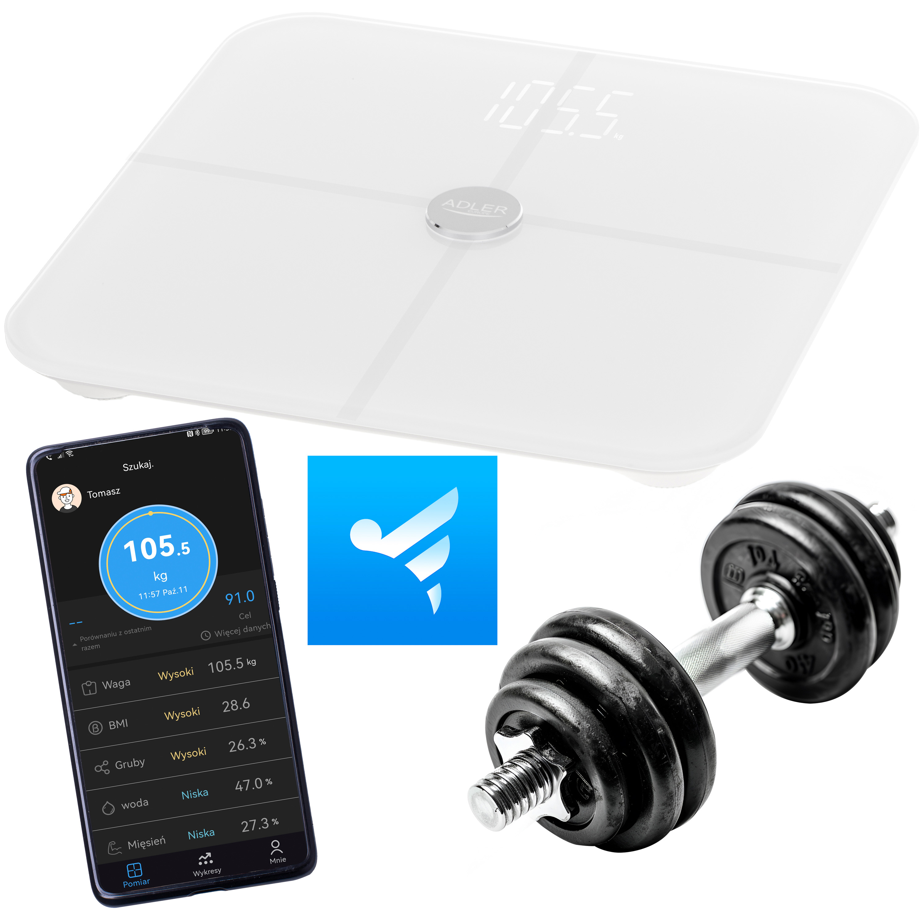 Pametna osobna vaga ADLER AD 8187 (do 180 kg, BMI, Bluetooth) bijela-5