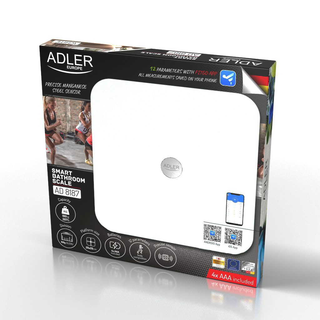 Pametna osobna vaga ADLER AD 8187 (do 180 kg, BMI, Bluetooth) bijela-4