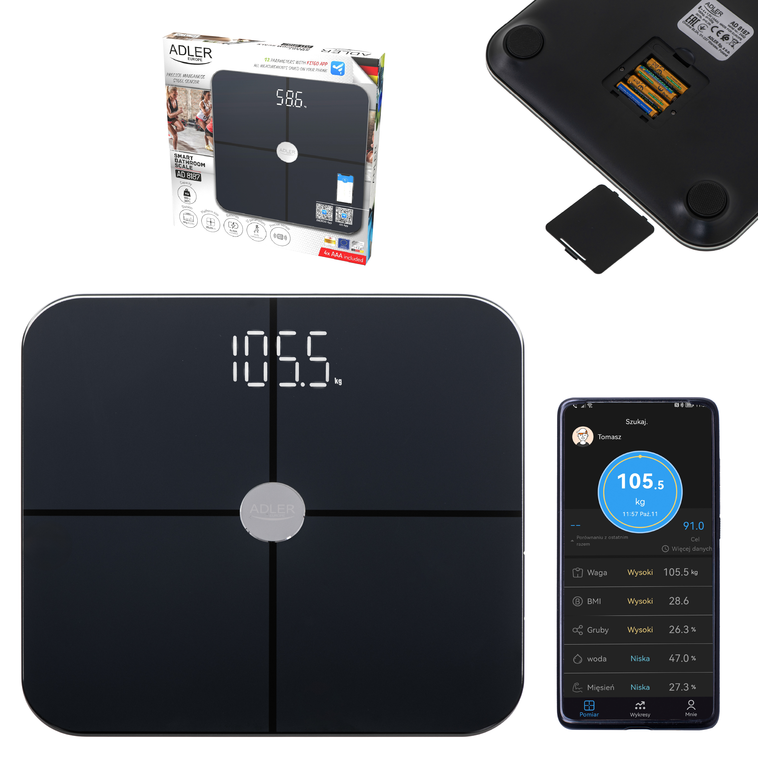 Pametna osobna vaga ADLER AD 8187 (do 180 kg, BMI, Bluetooth) crna-8