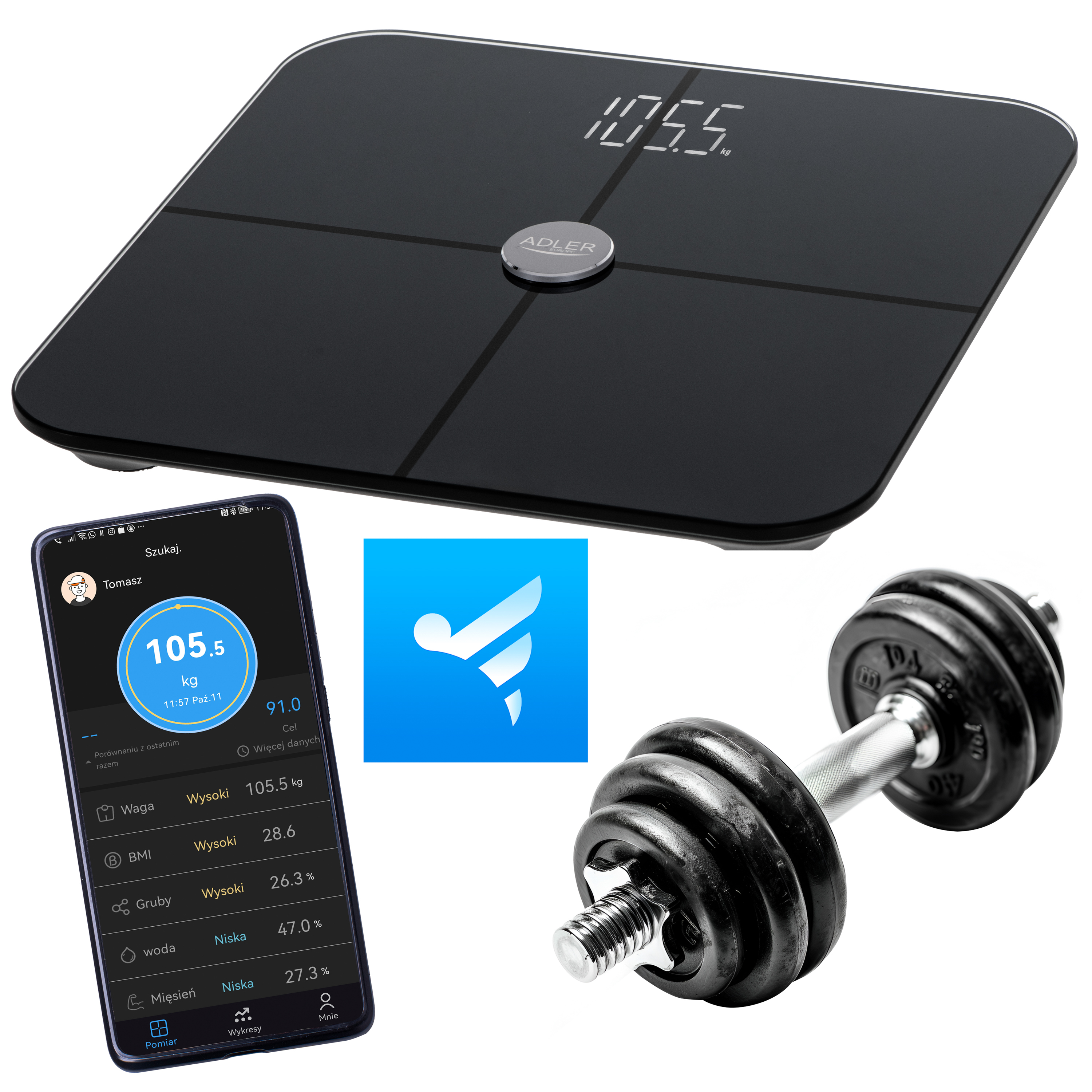 Pametna osobna vaga ADLER AD 8187 (do 180 kg, BMI, Bluetooth) crna-5