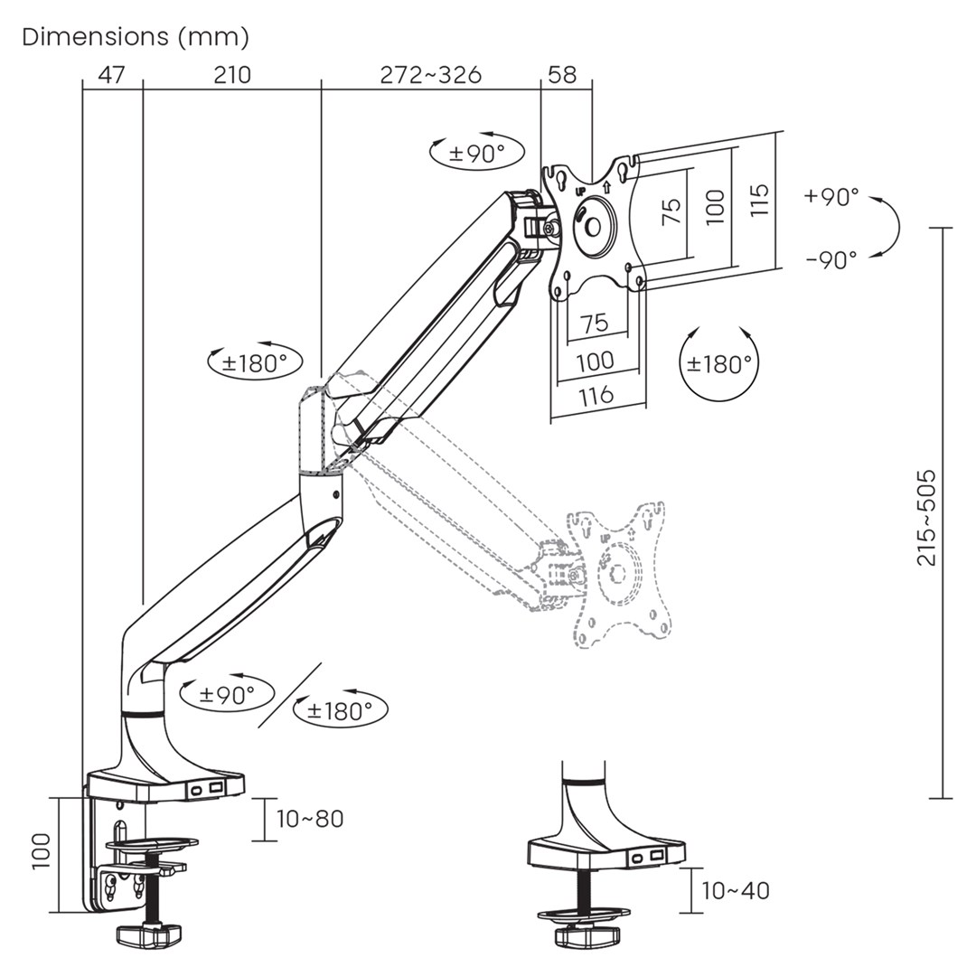 Držač za monitor MACLEAN MC-969 (Dvostruka ruka, Plinska opruga, 17"-45", 16 kg, Srebrna boja)-2