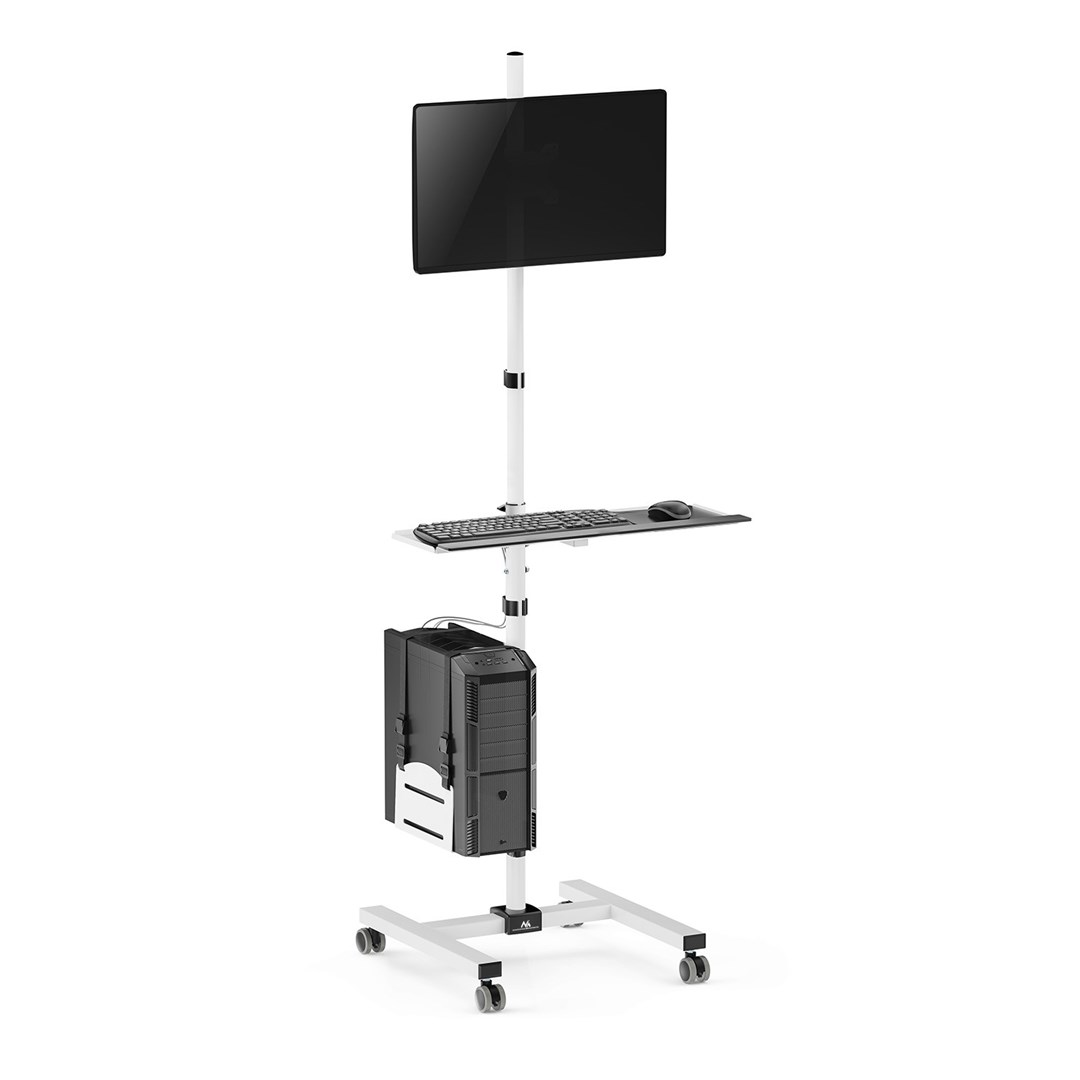 Maclean professional stand trolley, mobile computer workstation on wheels, max 17"-32", max 20kg, MC-793 W-0