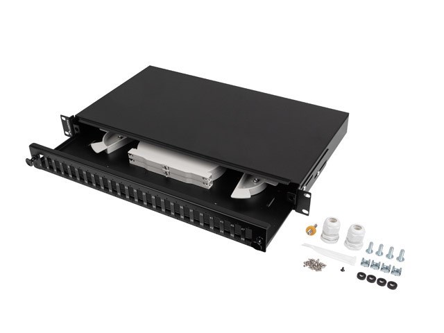 LANBERG 24XSC DUPLEX / 24XLC QUAD RACK 19" 1U FIBER OPTIC DISTRIBUTION FRAME BLACK + ACCESSORIES-0