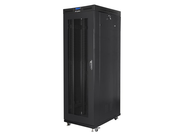 Stalak za rack Lanberg 19" 27U (800 kg, crna, perforirana LCD vrata, samostojeći)-5