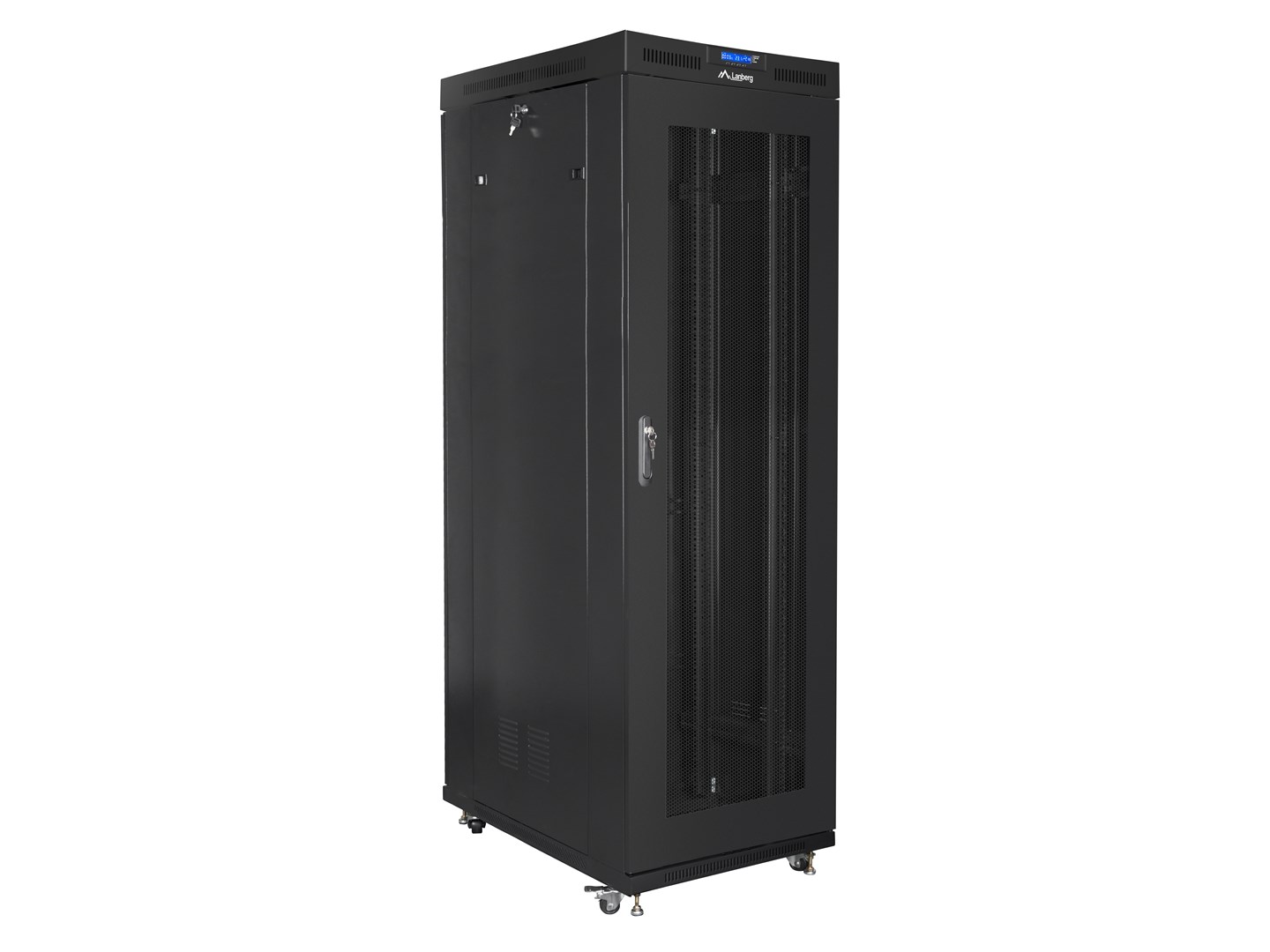 Stalak za rack Lanberg 19" 27U (800 kg, crna, perforirana LCD vrata, samostojeći)-1