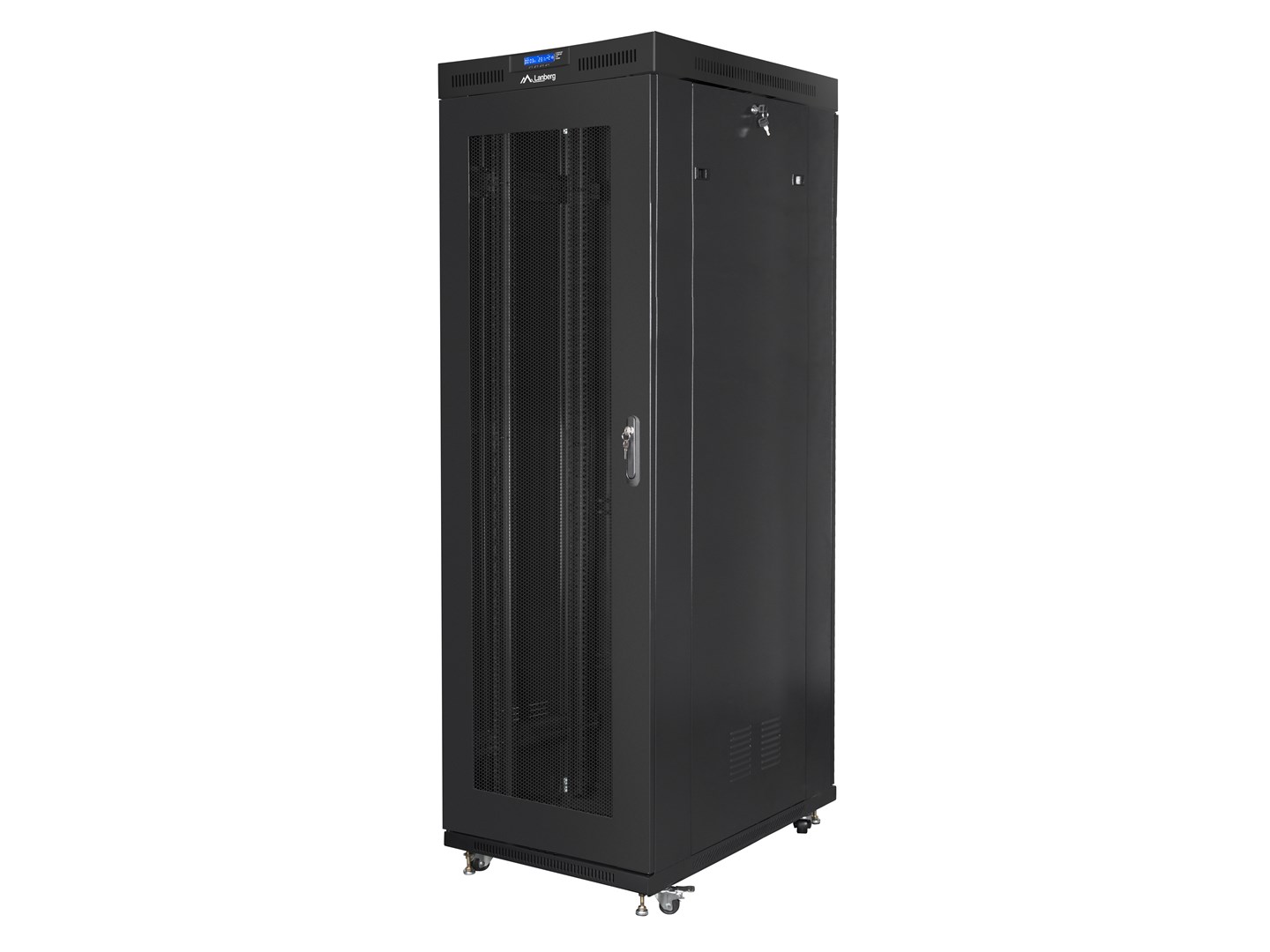 Stalak za rack Lanberg 19" 27U (800 kg, crna, perforirana LCD vrata, samostojeći)-0