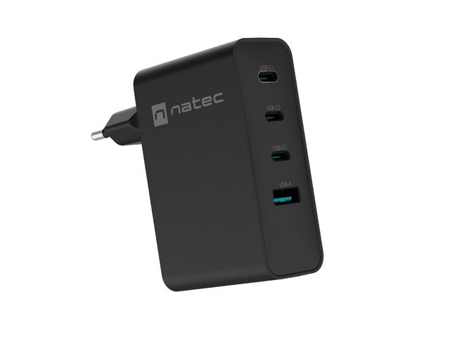 Zidni punjač NATEC RIBERA 100W GaN, 3x USB-C, 1x USB-A, PD, QC 4.0+, crni-7