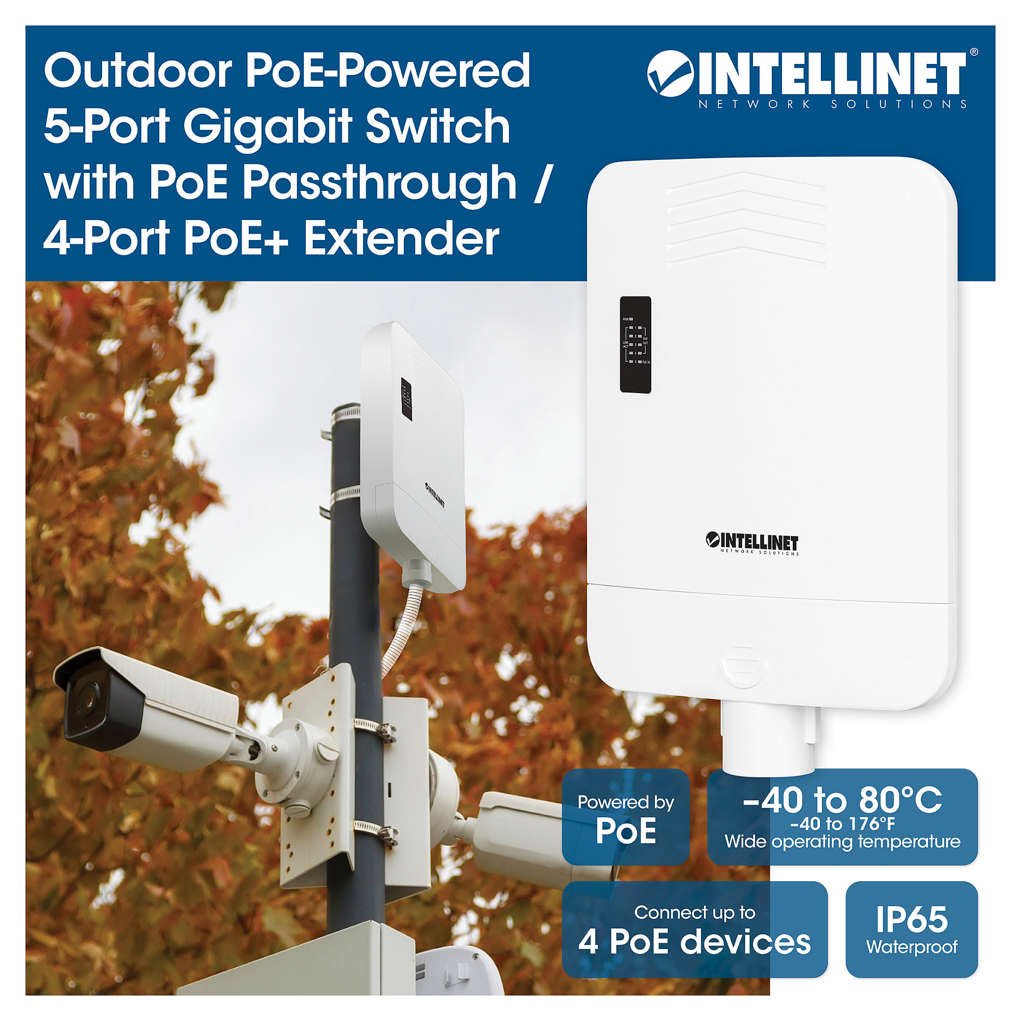 Mrežni switch INTELLINET 5-Port Gigabit Outdoor PoE+ Passthrough (IP65, 85W)-3