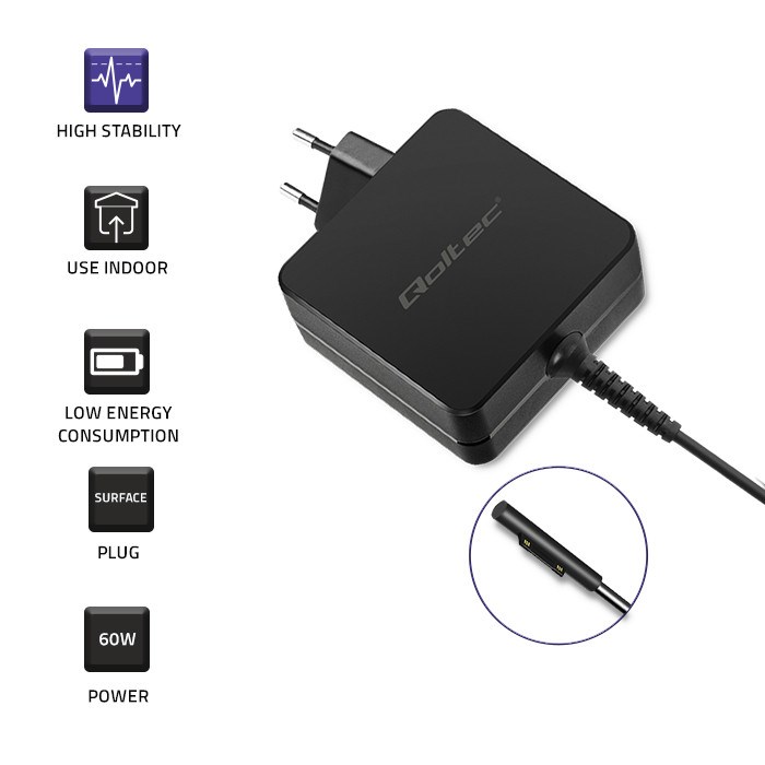Qoltec Microsoft Surface Pro 5/6 60W Laptop Power Supply | 15V | 4A-2
