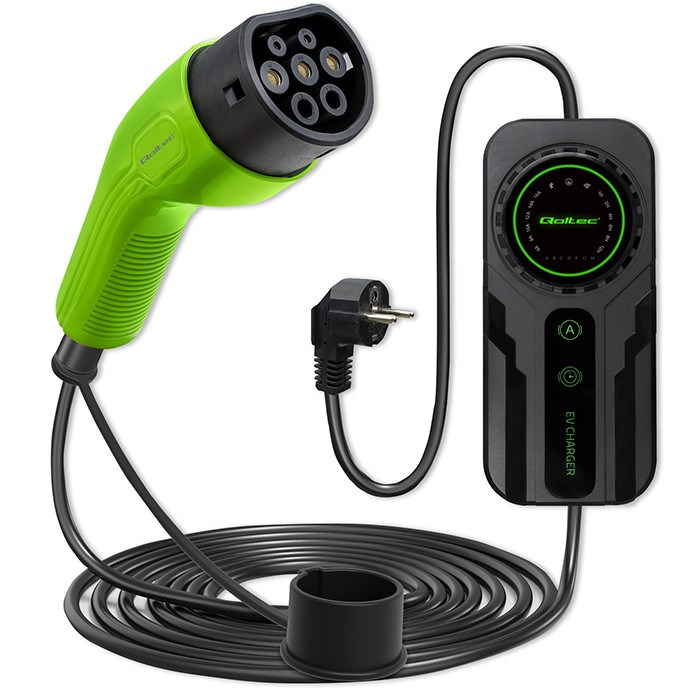 Punjač za električna vozila QOLTEC 52468 (Type 2, SCHUKO, 3,5 kW, 230 V, LCD, 5 m, crni)-0