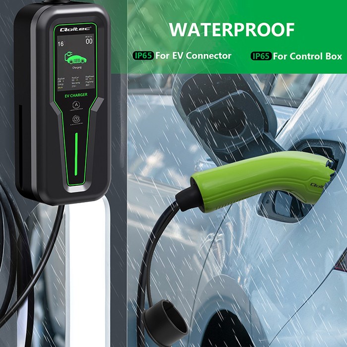 Punjač za električna vozila QOLTEC 52467 (Type 2, 11 kW, 400 V, CEE 5-pin, 3 faze, LCD, 5 m, crni)-1