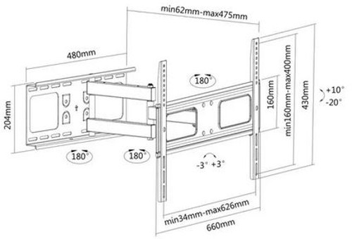 Zidni nosač za TV MANHATTAN MNH 461283 (za TV 37" do 70")-0