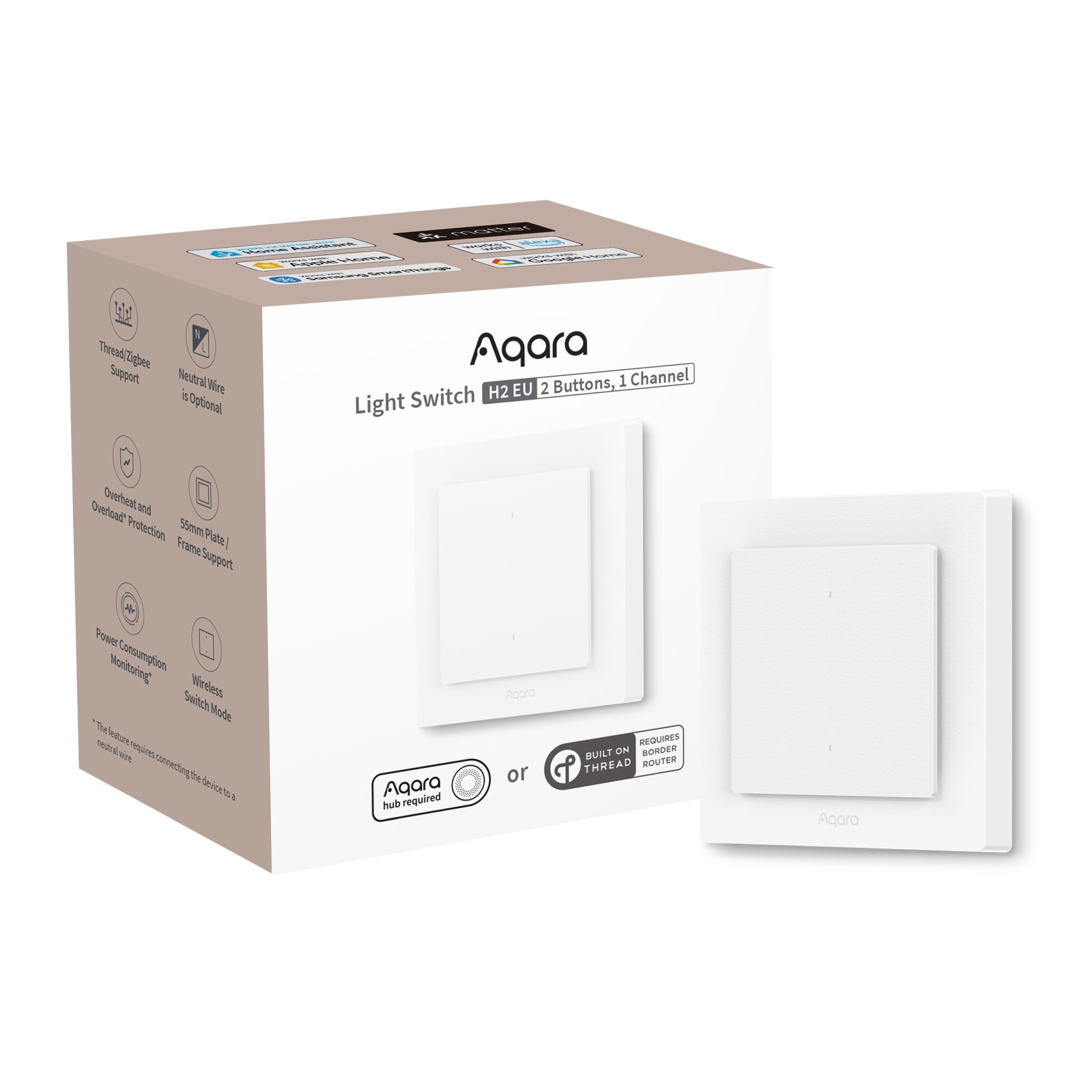 Aqara Smart H2 (WS -K07D) light switch, 2 buttons - 1 channel-0