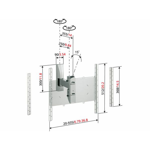 Nosač za TV zidni VOGELS VFW 365 Silver (26-65", do 70 kg, nagib 15°, okret 180°)-1