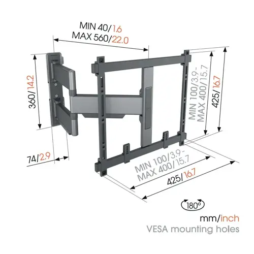 Nosač za TV zidni VOGELS TVM 5445 Full-Motion (32"-65", do 35 kg, zakret 180°)-1