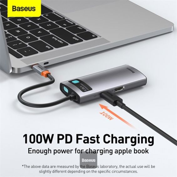 USB Hub BASEUS Metal Gleam Series, 4u1, USB-C sivi-4