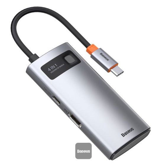 USB Hub BASEUS Metal Gleam Series, 4u1, USB-C sivi-1