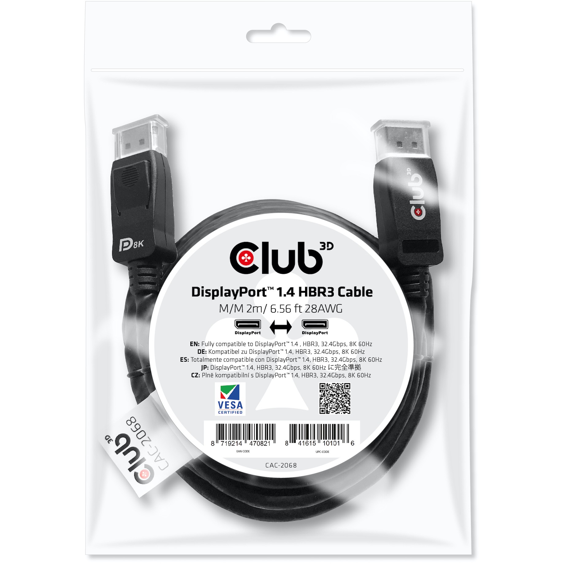 Kabel Club3D CAC-2068 DisplayPort™ 1.4 HBR3, 2 m, VESA CERTIFIED-1