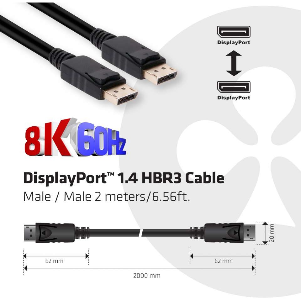 Kabel Club3D CAC-2068 DisplayPort™ 1.4 HBR3, 2 m, VESA CERTIFIED-3