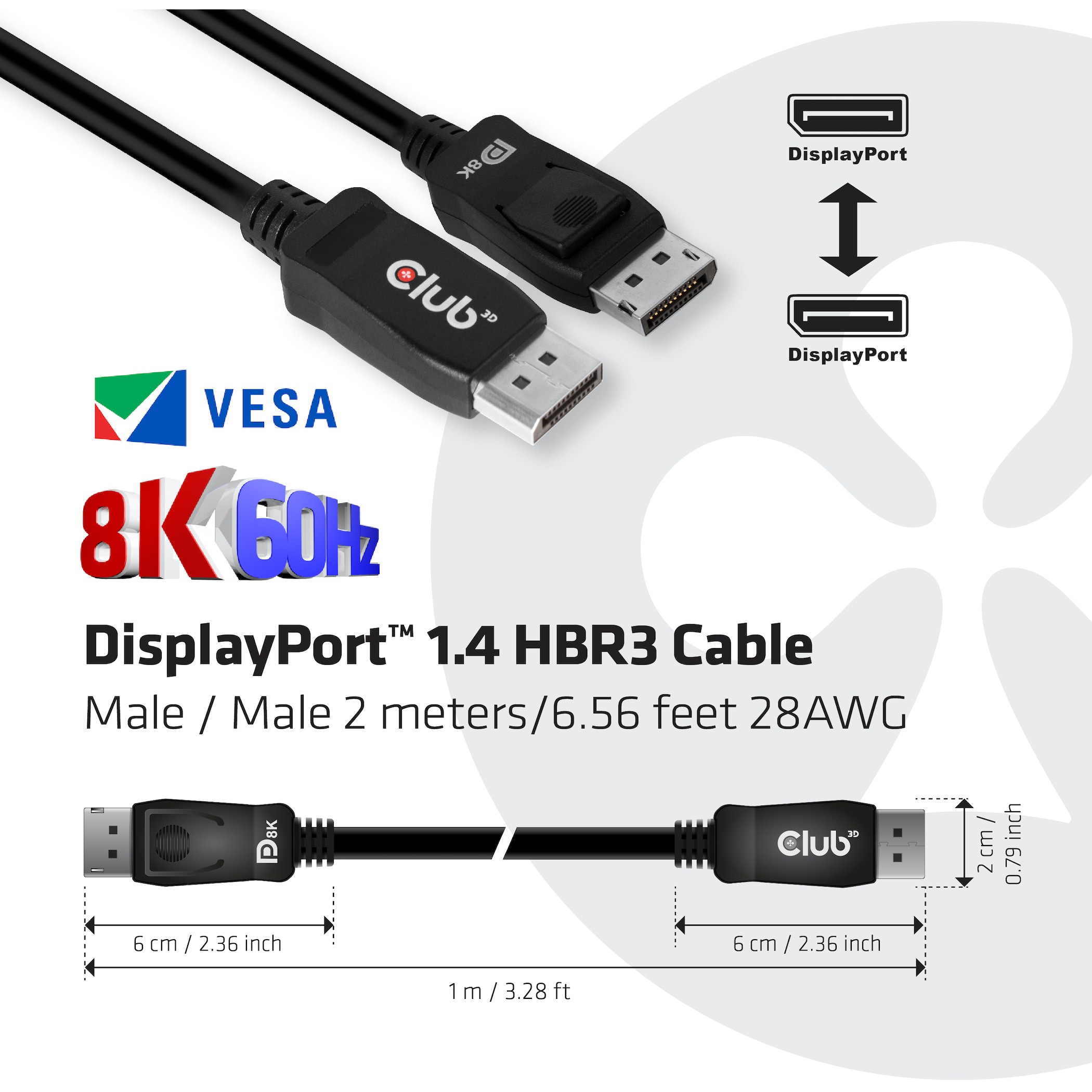 Kabel Club3D CAC-2068 DisplayPort™ 1.4 HBR3, 2 m, VESA CERTIFIED-6