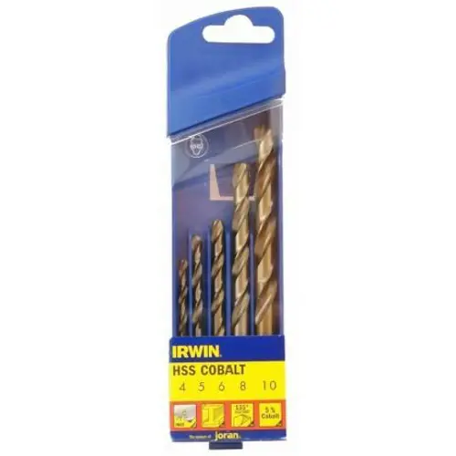 IRWIN COBALT DRILL BIT SET 5pcs. 4.0, 5.0, 6.0, 8.0, 10.0 mm-0