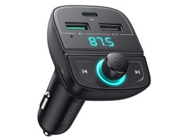 MP3 transmiter UGREEN LED zaslon, Bluetooth, TF kartica 128 GB, USB-C, 2x USB, Quick charge 3.0, crni-0