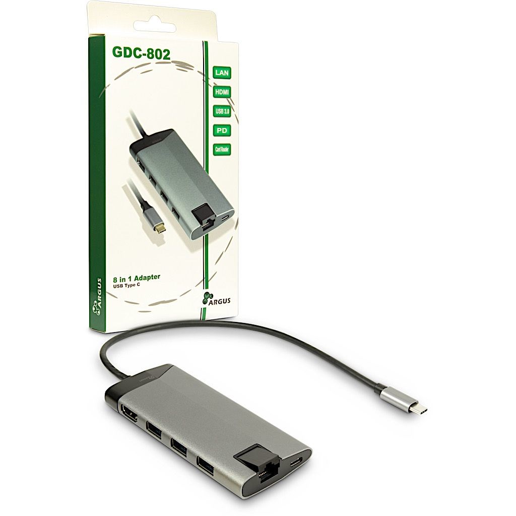 USB-C DOCKING station INTER TECH with 3x USB 3.0 Type A, 4K HDMI, RJ45 gigabit network connection, card reader for Micro SD, and much more-3