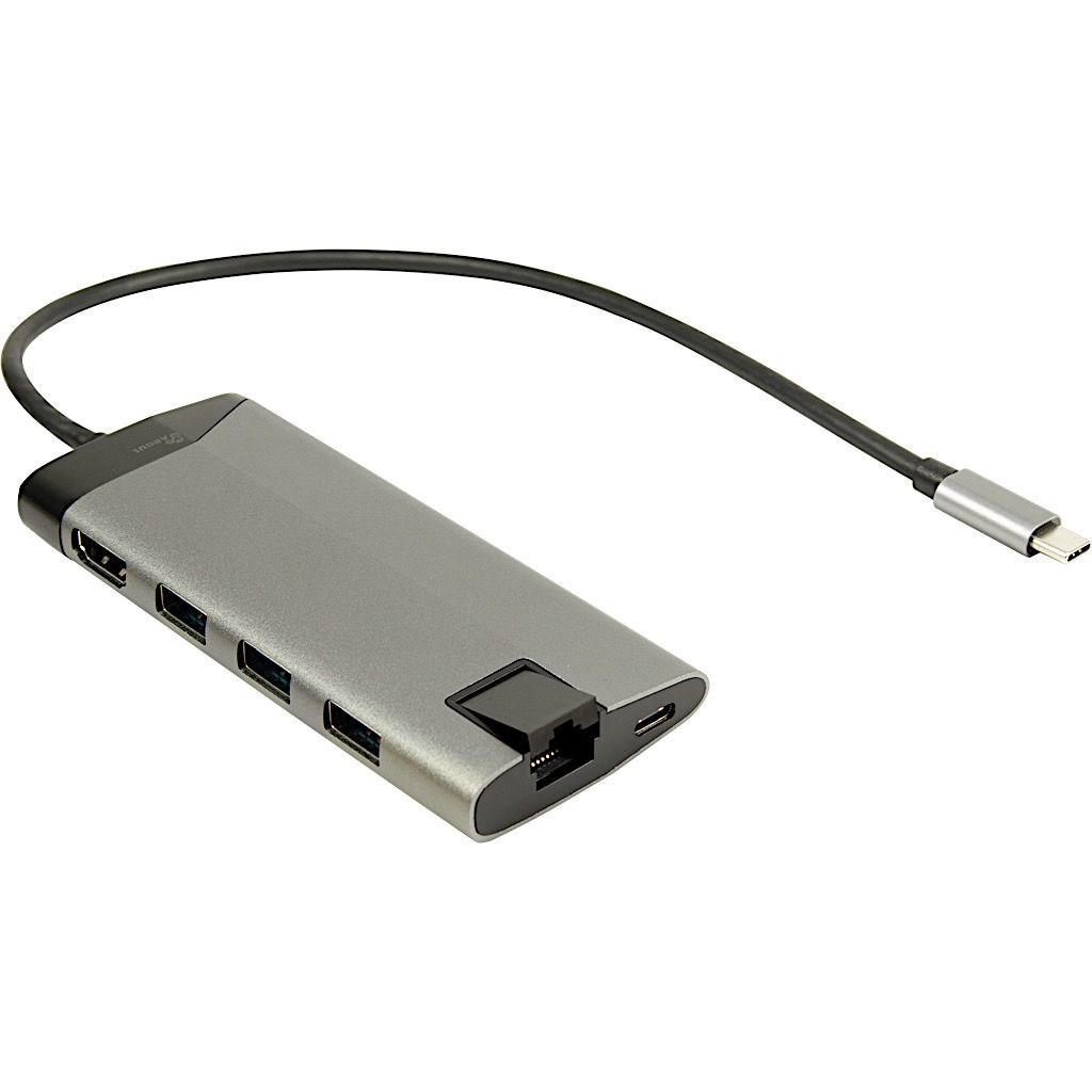 USB-C DOCKING station INTER TECH with 3x USB 3.0 Type A, 4K HDMI, RJ45 gigabit network connection, card reader for Micro SD, and much more-0