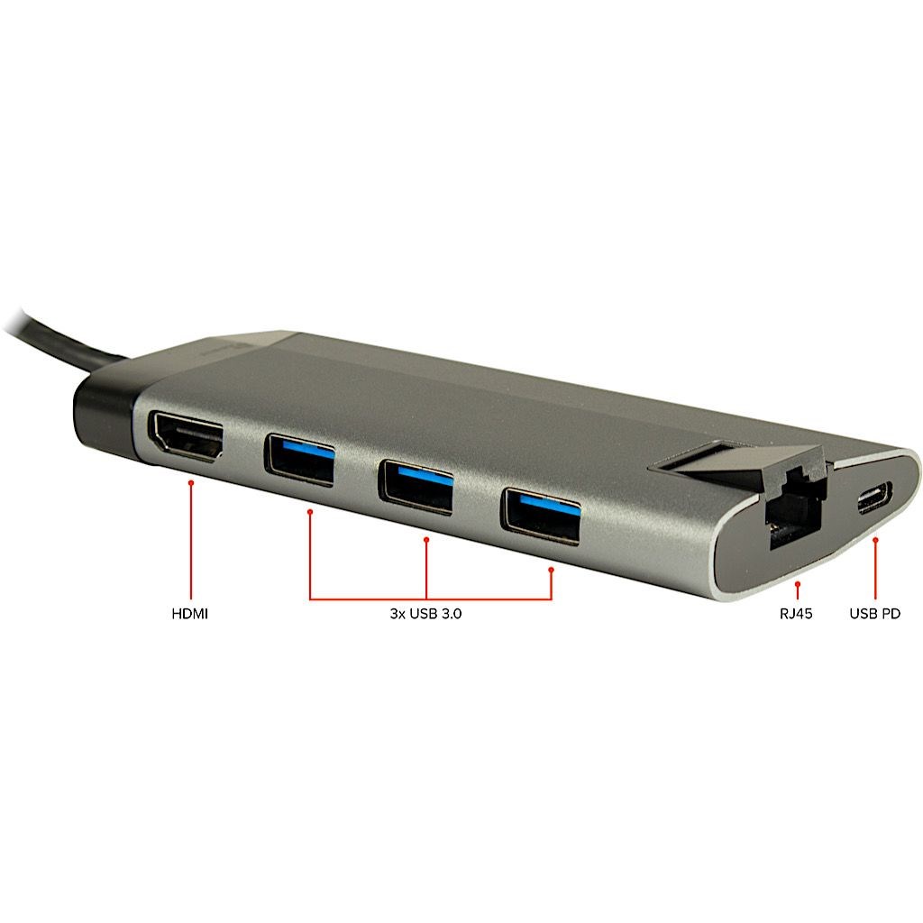 USB-C DOCKING station INTER TECH with 3x USB 3.0 Type A, 4K HDMI, RJ45 gigabit network connection, card reader for Micro SD, and much more-1